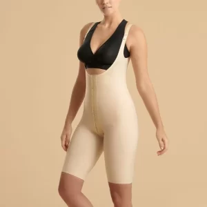 Mid-thigh post-surgery compression garment with straps for liposuction and BBL recovery at Vive Medical Spa Tijuana (model image, not a real patient)
