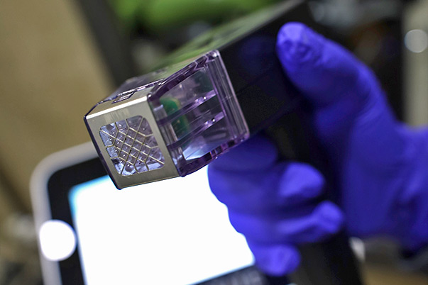 Close-up of RF microneedling handpiece used for skin tightening and collagen stimulation at VIVE Medical Spa Tijuana