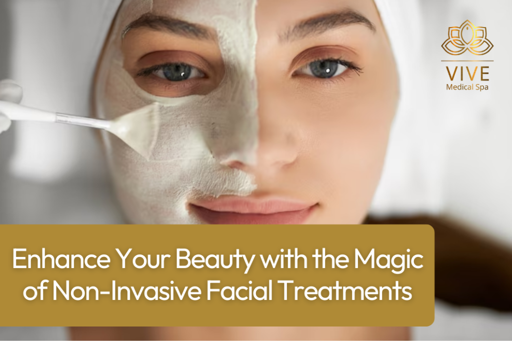 Woman receiving a non-invasive facial treatment with white mask at VIVE Medical Spa Tijuana