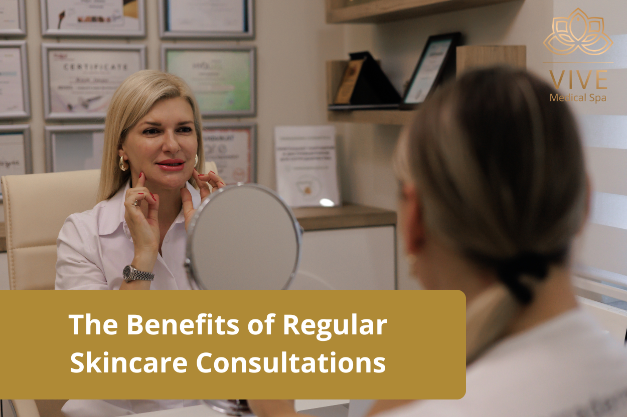 A skincare specialist conducting a consultation at Vive Medical Spa, focusing on personalized treatments including Botox, fillers, and skin rejuvenation.