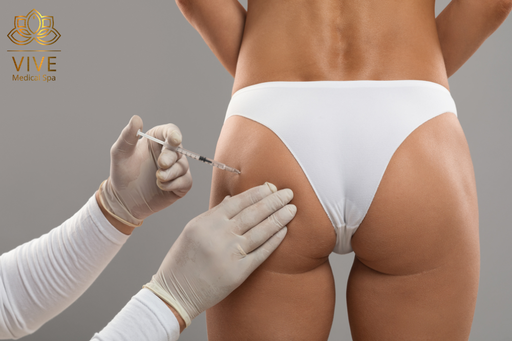 Medical professional applying filler injections to enhance buttock shape at Vive Medical Spa.