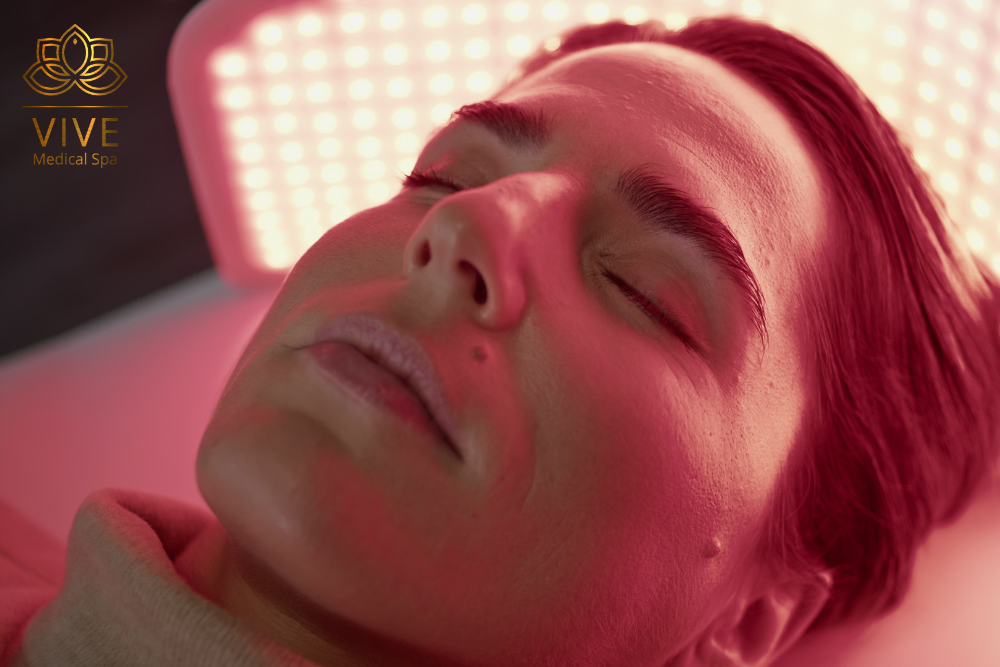 Stock image of LED light therapy facial treatment at VIVE Medical Spa Tijuana