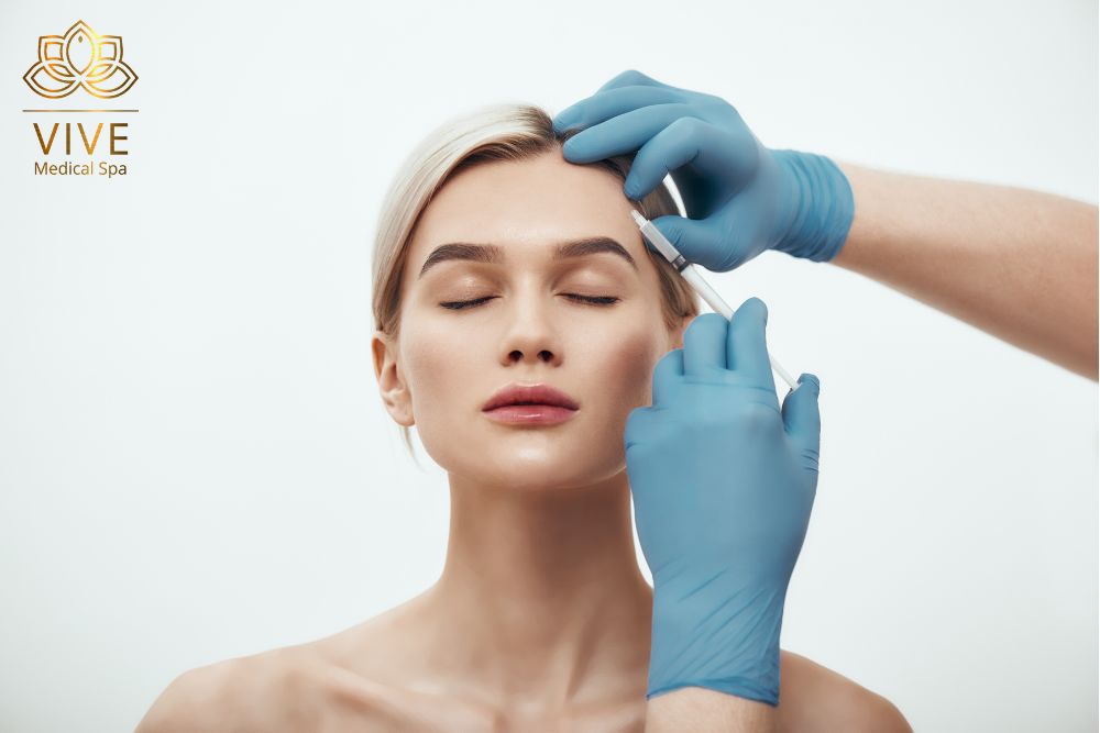 Image of Botox treatment being applied to a woman’s facial lines at Vive Medical Spa.